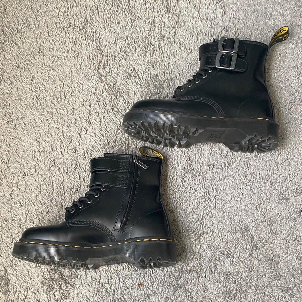 Dr. Martens Black Leather Combat Boots with Buckle